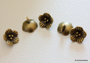 5 x Zinc Alloy Bronze Tone Flower pendant Charms 10mm